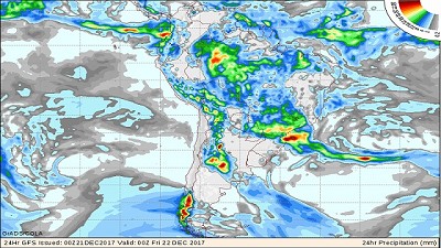 Reporte de lluvias de las últimas 24 horas