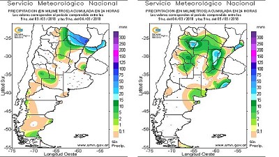 Registro de lluvias de los días 3 y 4 de marzo