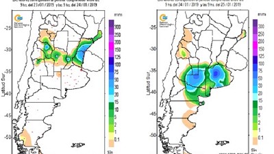 Registro de lluvias caídas el 25 de enero