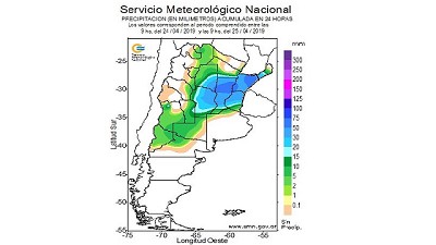 Registro de lluvias caídas el 24 y 25 de abril 2019