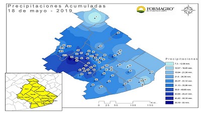 Registro de lluvias caídas el 18 de mayo de 2019