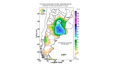 Registro de lluvias caídas en las ultimas horas - 25/10/2022 al 26/10/2022